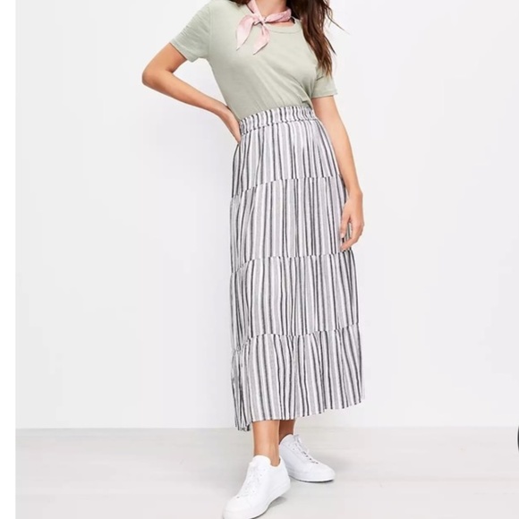 LOFT Striped Tiered Pull On Maxi Skirt, Sz M, EUC - Picture 1 of 6
